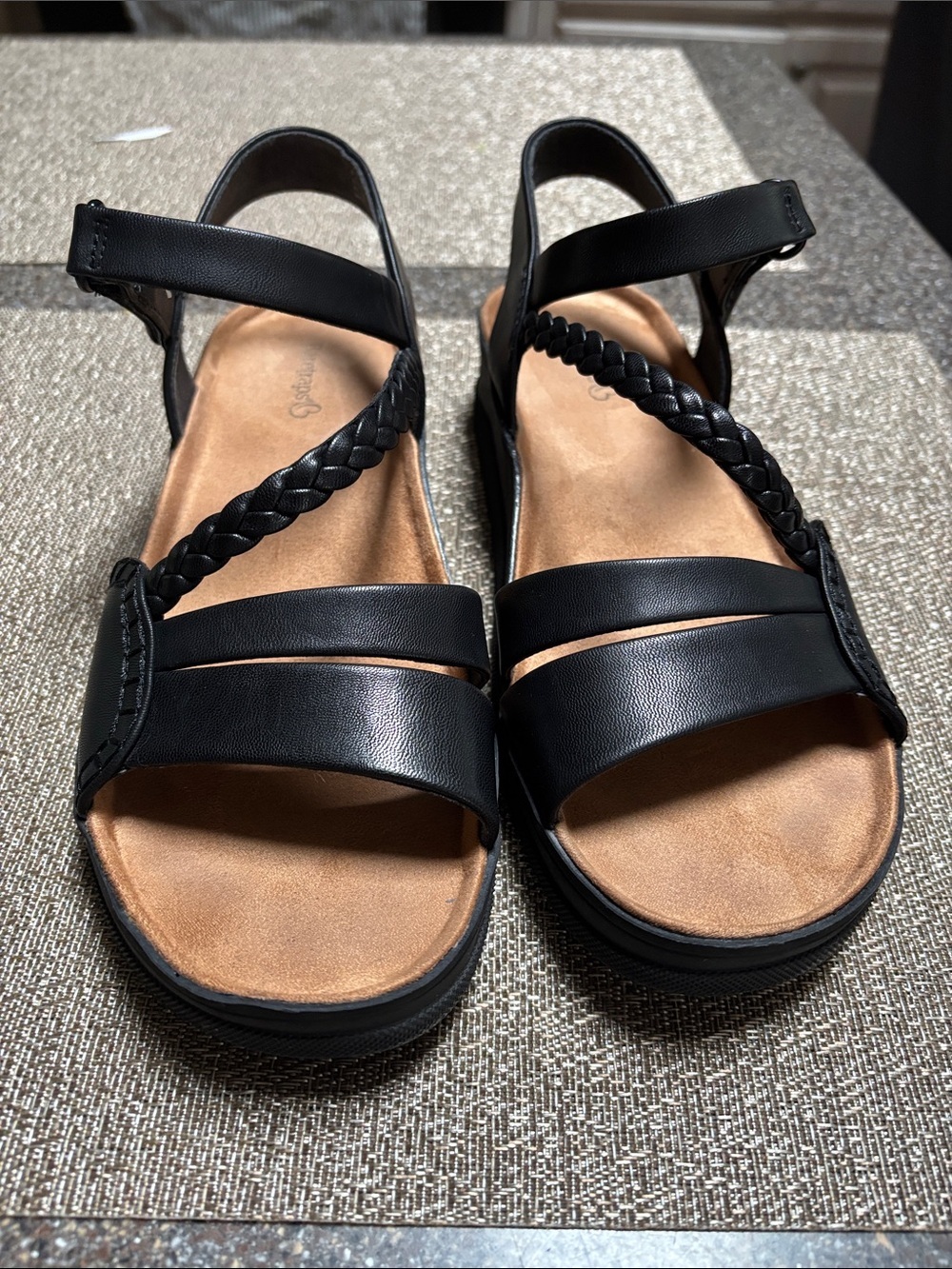 BareTraps Black Braided Strap Comfort Sandals